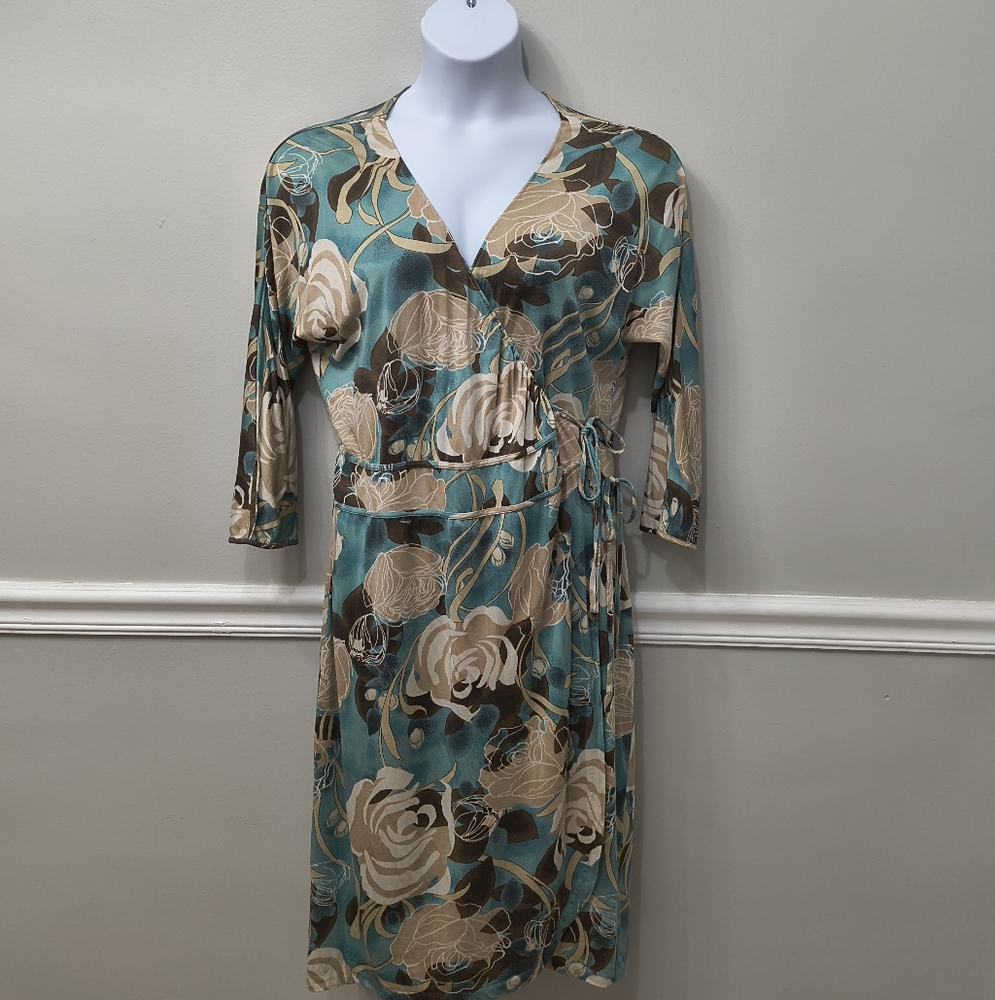 Banana Republic Silk Cotton Floral Wrap Dress XL Office Casual Career Business